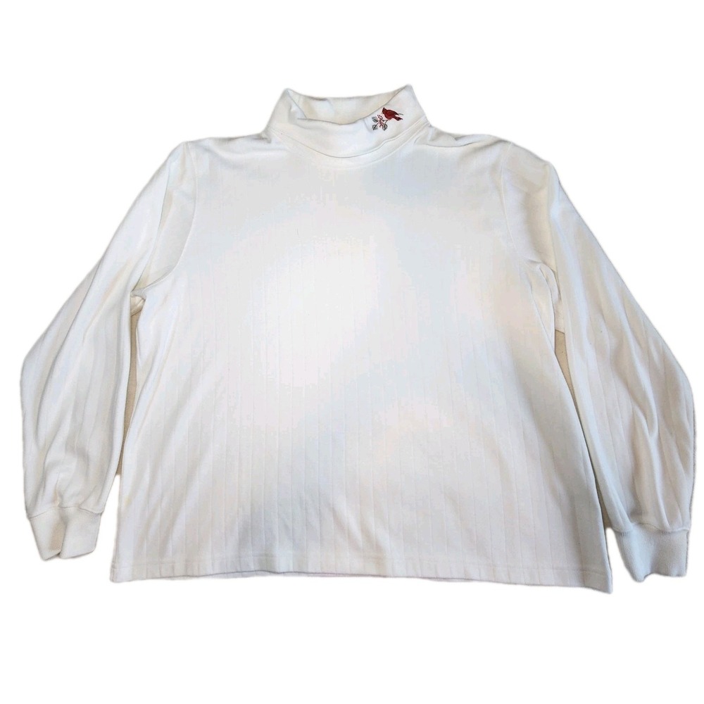 ALFRED DUNNER Turtleneck Shirt Womens XL Ivory embroidery Christmas Cardinal 90s
